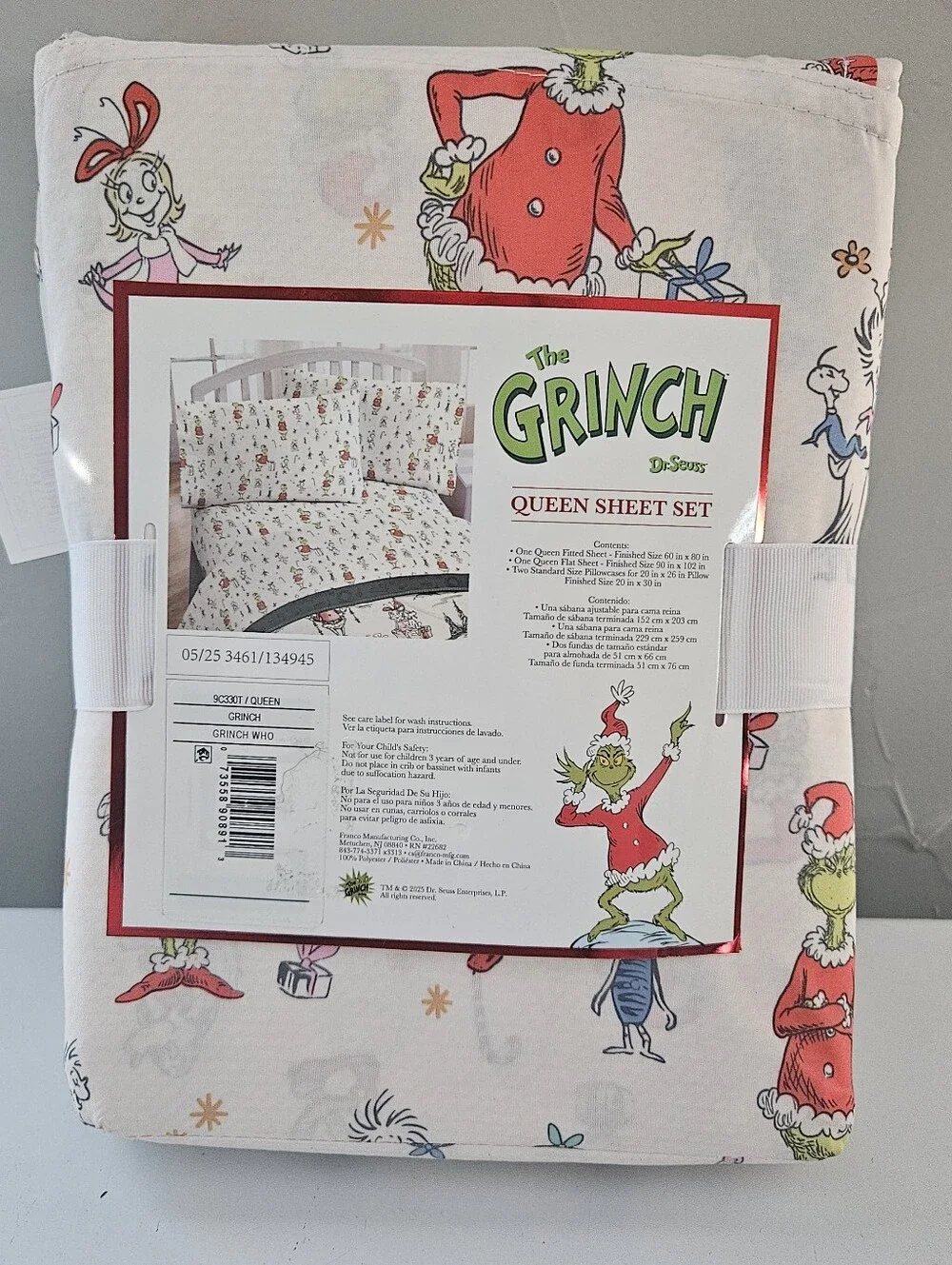 Dr. Seuss The Grinch Holiday Sheet Set - White, Green & Red